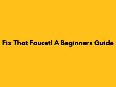 Fix That Faucet! A Beginner's Guide