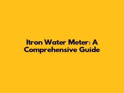 Itron Water Meter: A Comprehensive Guide