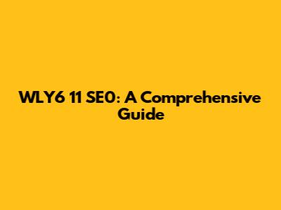 WLY6 11 SE0: A Comprehensive Guide